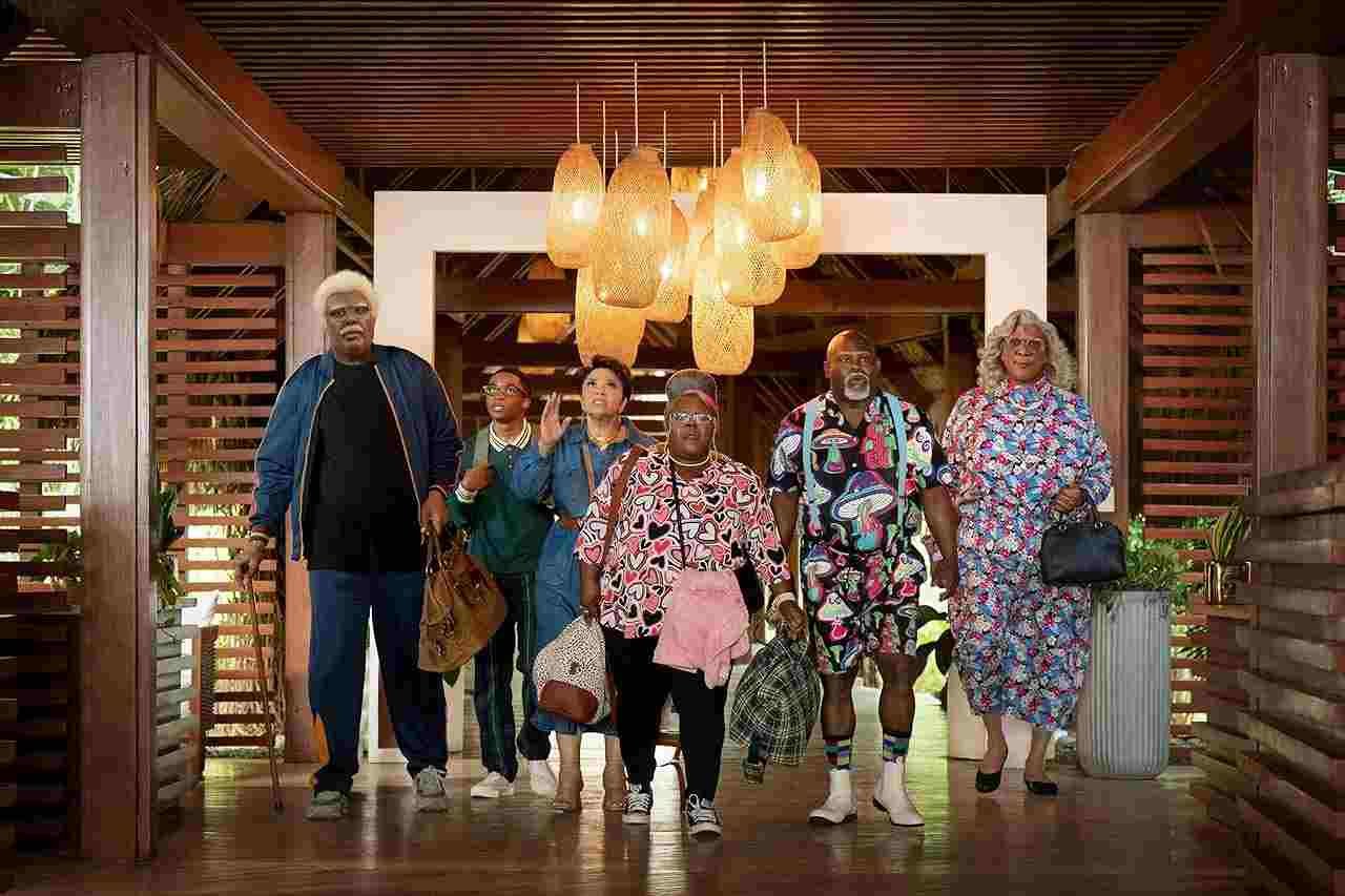 Cassi Davis, Tamela J. Mann, Tyler Perry, David Mann, and Jermaine Harris in Madea's Destination Wedding (2025)
